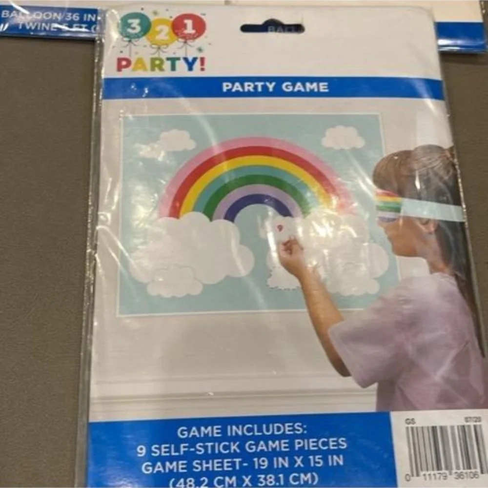 Rainbow 3-Piece Party pack 2 Foil 36in Balloons & Pin the cloud rainbow game NEW
